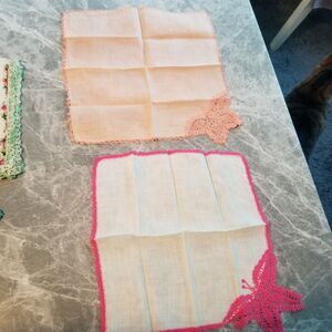 Vintage set ladies handkerchiefs with crochet lace trim
